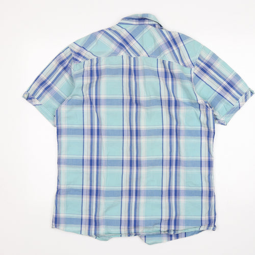 Easy Mens Blue Plaid Cotton  Button-Up Size L Collared