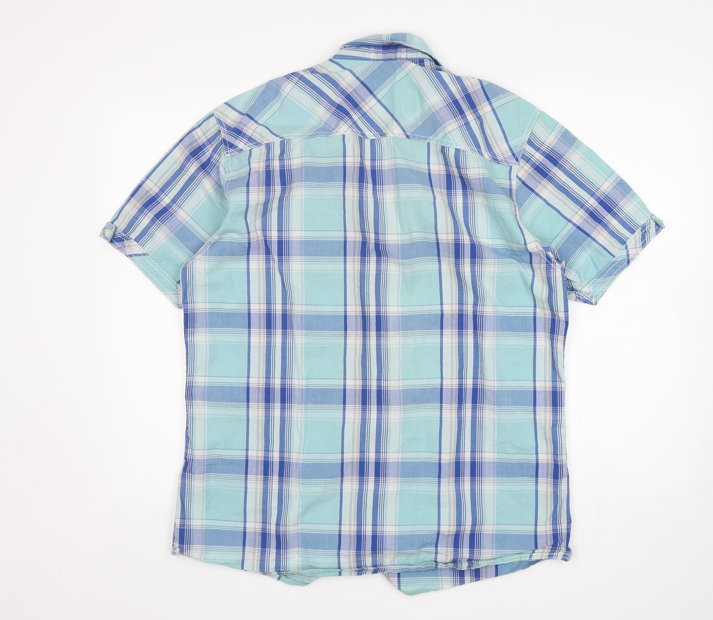 Easy Mens Blue Plaid Cotton  Button-Up Size L Collared