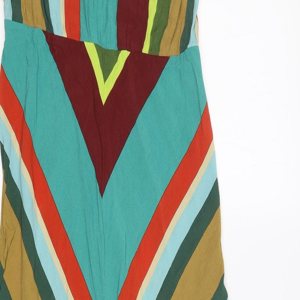 Monsoon Womens Multicoloured Striped Viscose Maxi  Size 16  V-Neck