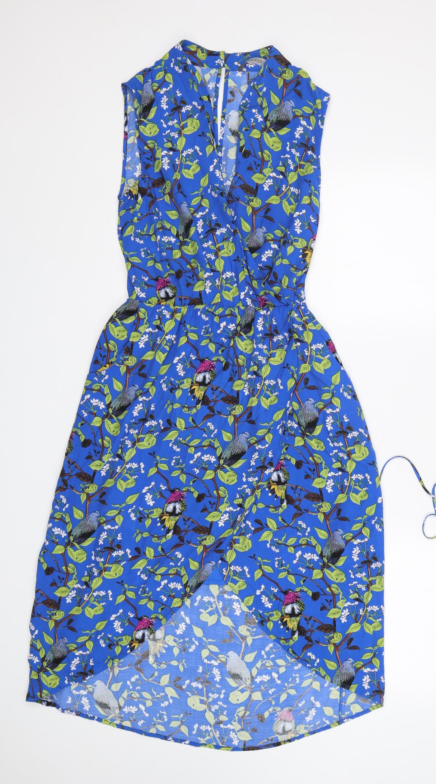 Oasis Womens Blue Floral Viscose Fit & Flare  Size 10  V-Neck