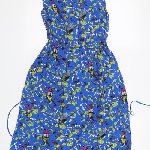Oasis Womens Blue Floral Viscose Fit & Flare  Size 10  V-Neck