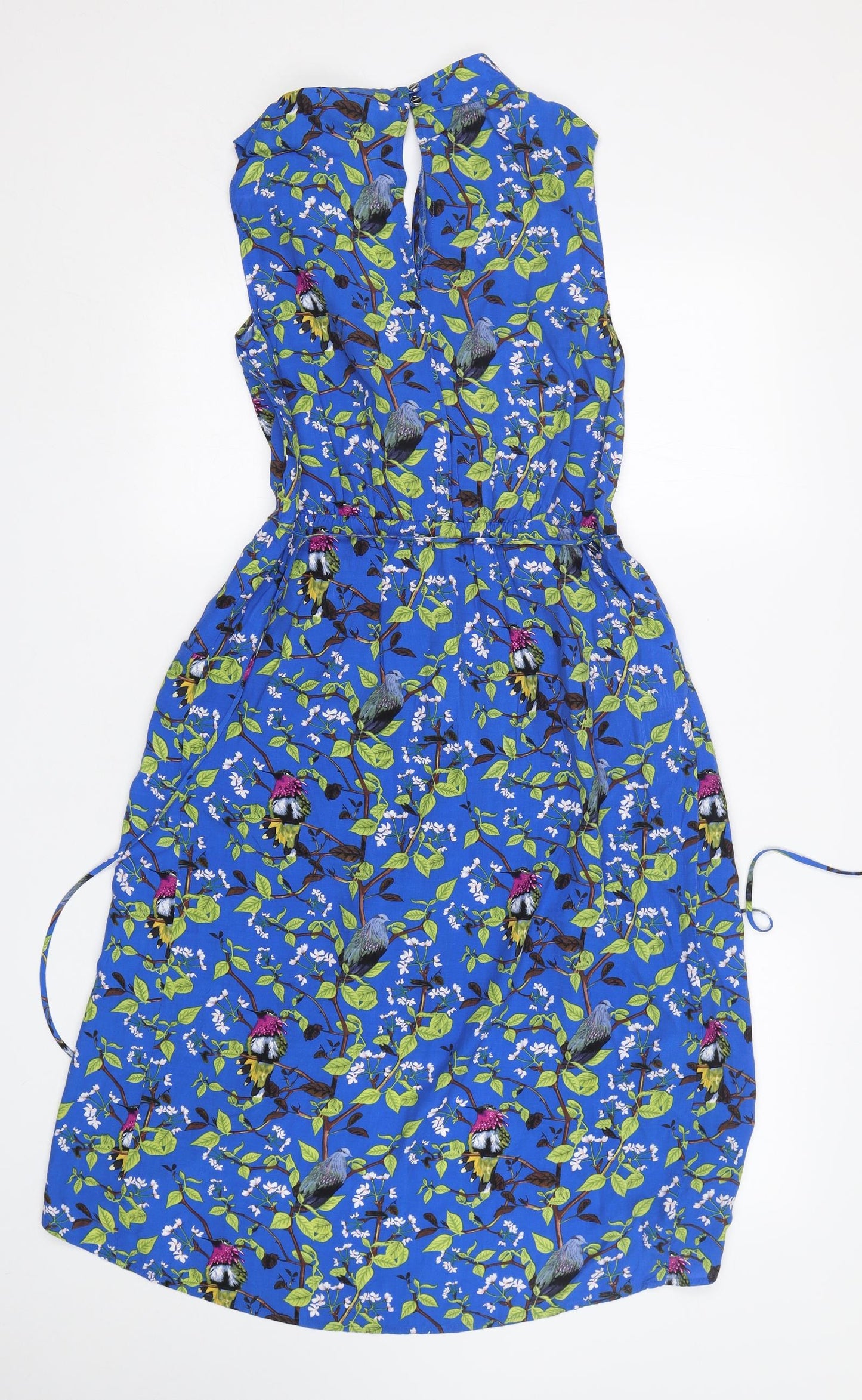 Oasis Womens Blue Floral Viscose Fit & Flare  Size 10  V-Neck