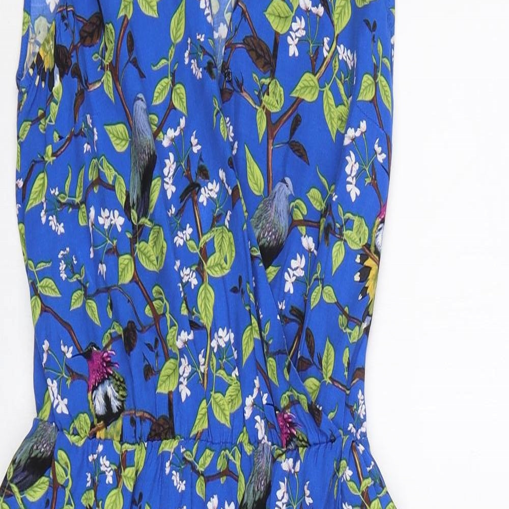 Oasis Womens Blue Floral Viscose Fit & Flare  Size 10  V-Neck