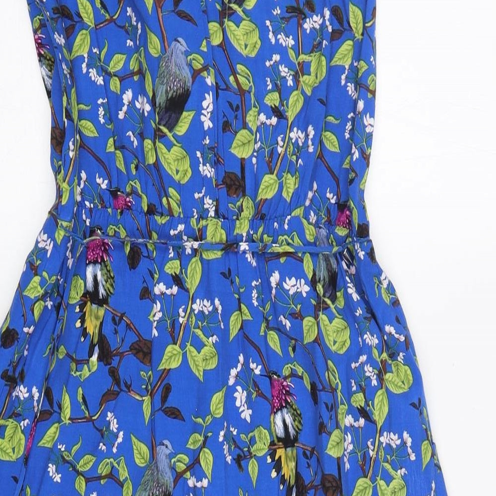 Oasis Womens Blue Floral Viscose Fit & Flare  Size 10  V-Neck
