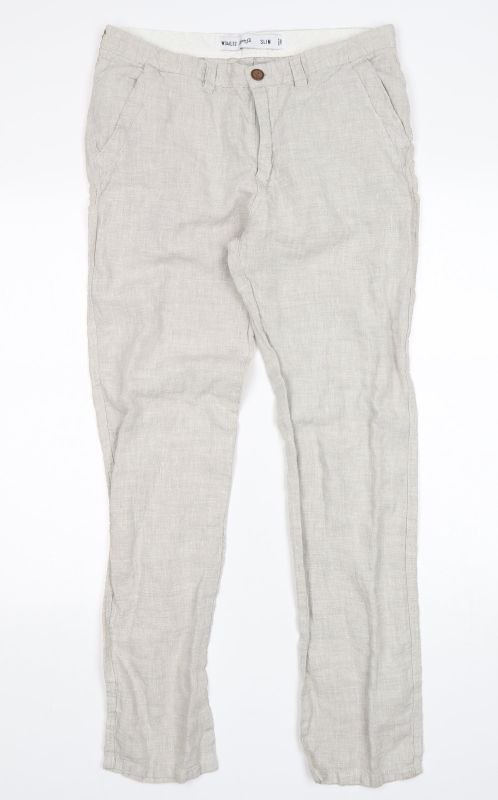 Denim Co Womens Grey  Linen Trousers  Size 34 L31 in Slim