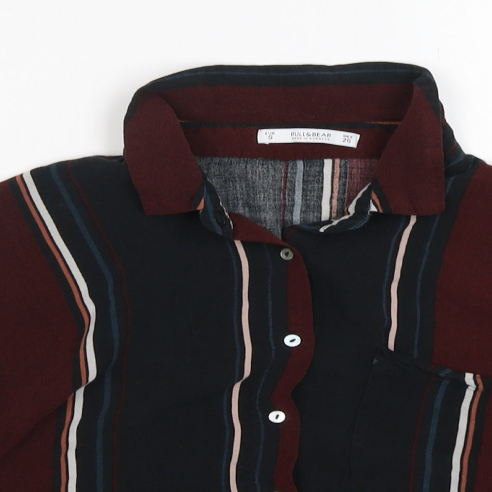 Pull & Bear Womens Multicoloured Striped Viscose Cropped Button-Up Size S Collared