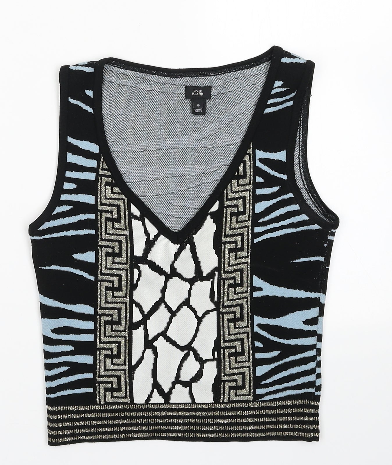 River Island Womens Multicoloured Geometric Polyamide Cropped Tank Size 10 V-Neck