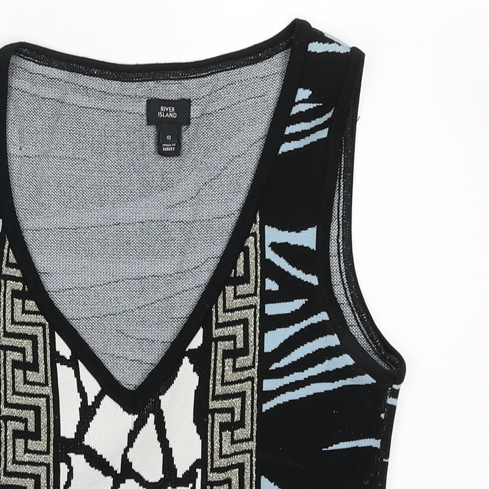 River Island Womens Multicoloured Geometric Polyamide Cropped Tank Size 10 V-Neck