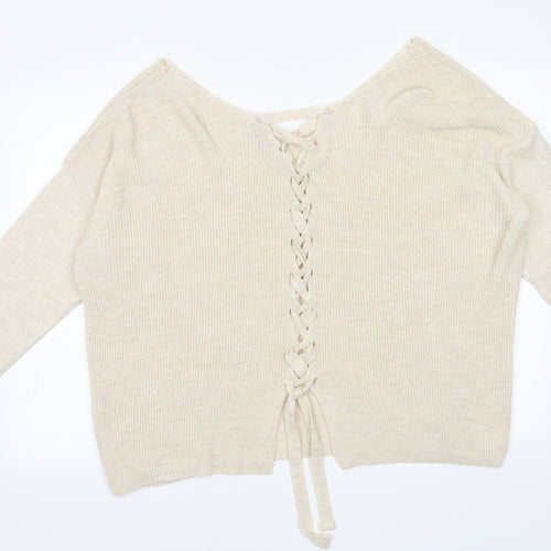 George Womens White  Acrylic Pullover Sweatshirt Size 16  Tie