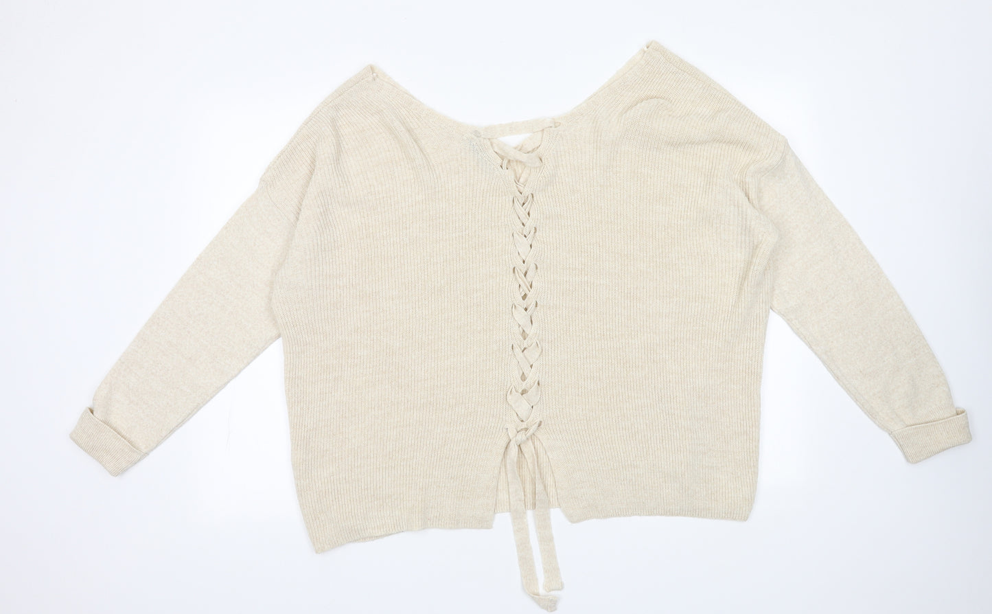 George Womens White  Acrylic Pullover Sweatshirt Size 16  Tie
