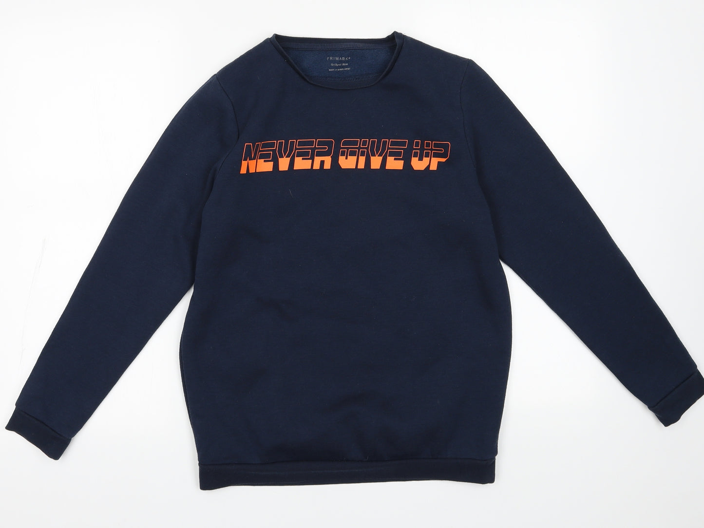 Primark Boys Blue  Cotton Pullover Sweatshirt Size 12-13 Years  Pullover - Never Give Up