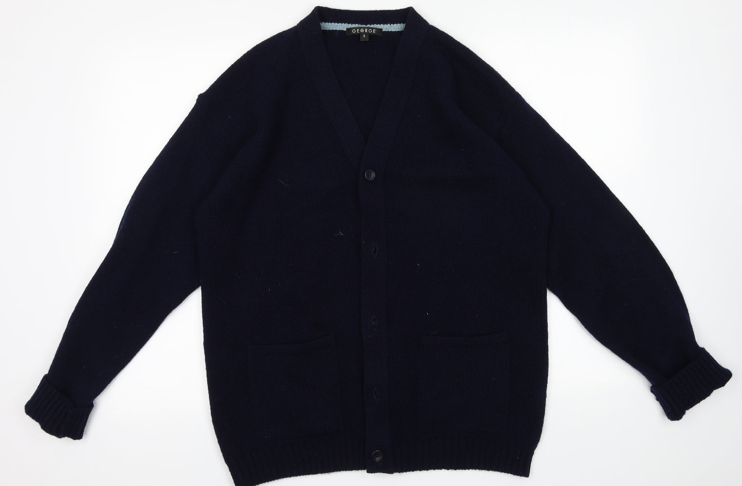 George Womens Blue V-Neck  Wool Cardigan Jumper Size S