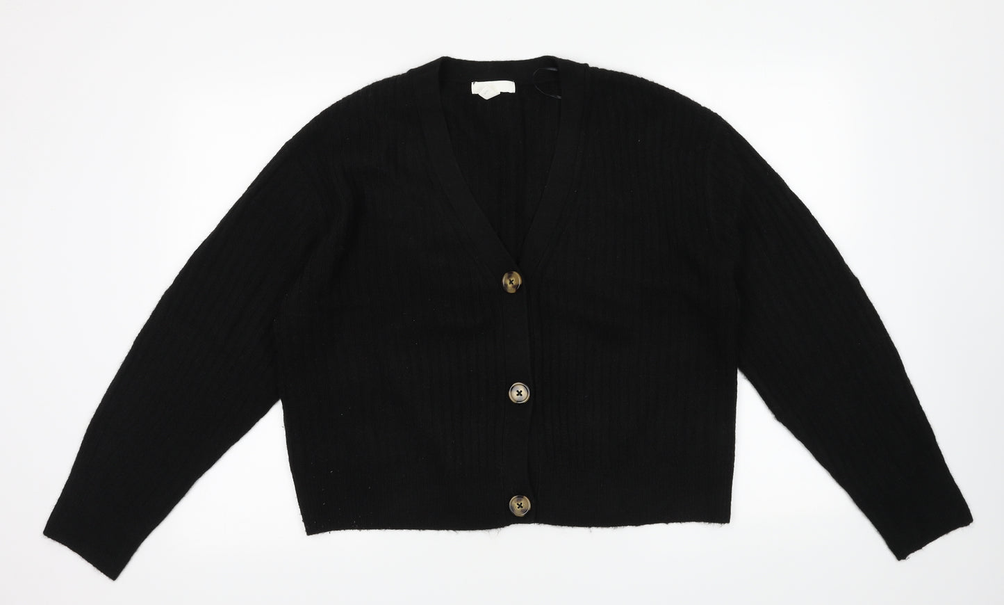 H&M Womens Black V-Neck  Polyester Cardigan Jumper Size L