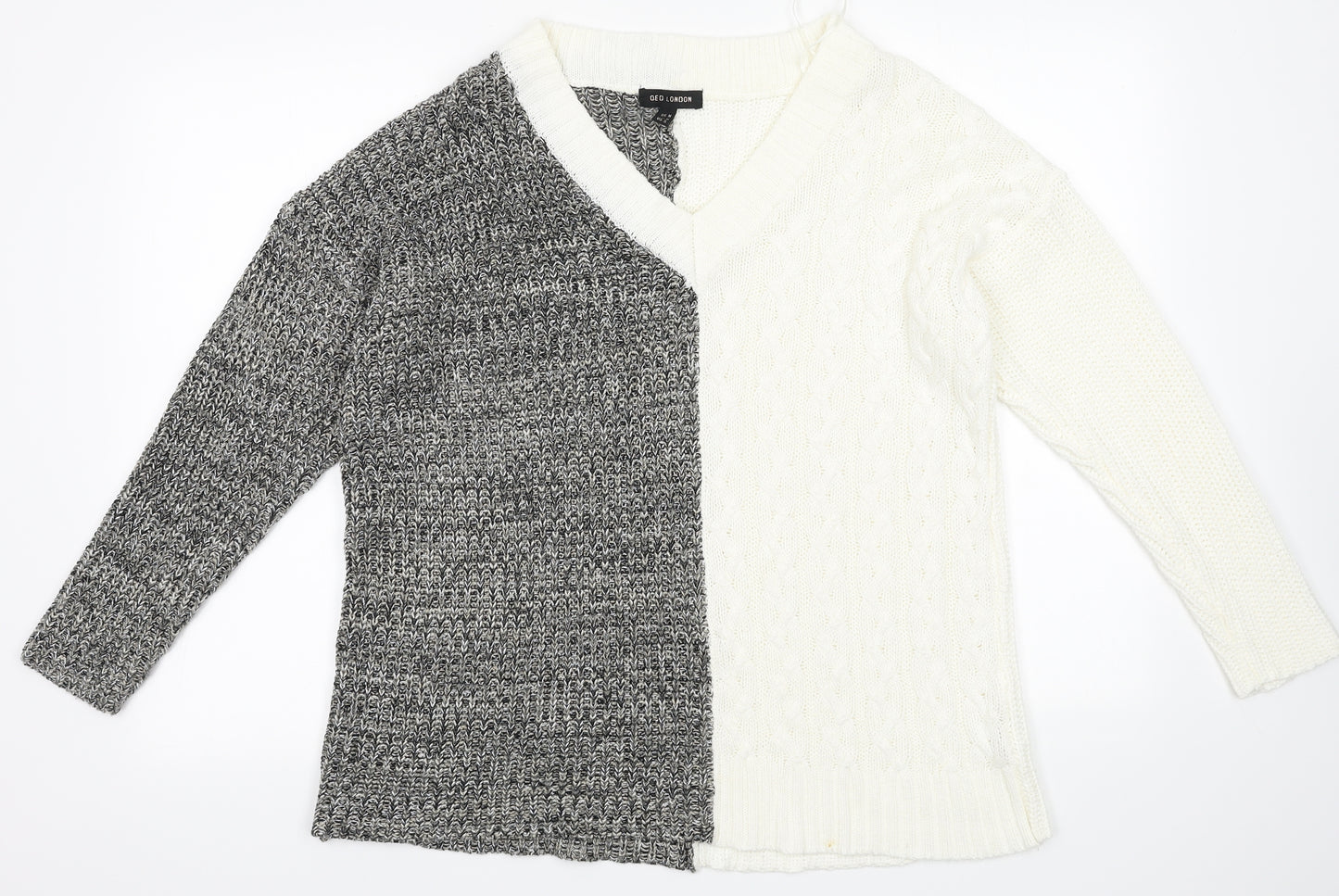 QED London Womens White Striped Acrylic Pullover Sweatshirt Size M  Pullover