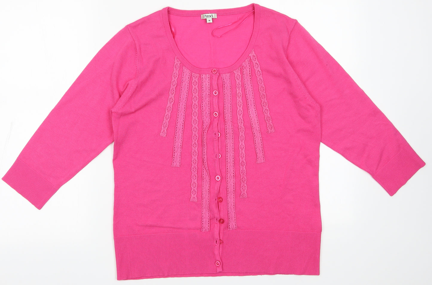 text Womens Pink Crew Neck Fair Isle Viscose Cardigan Jumper Size M