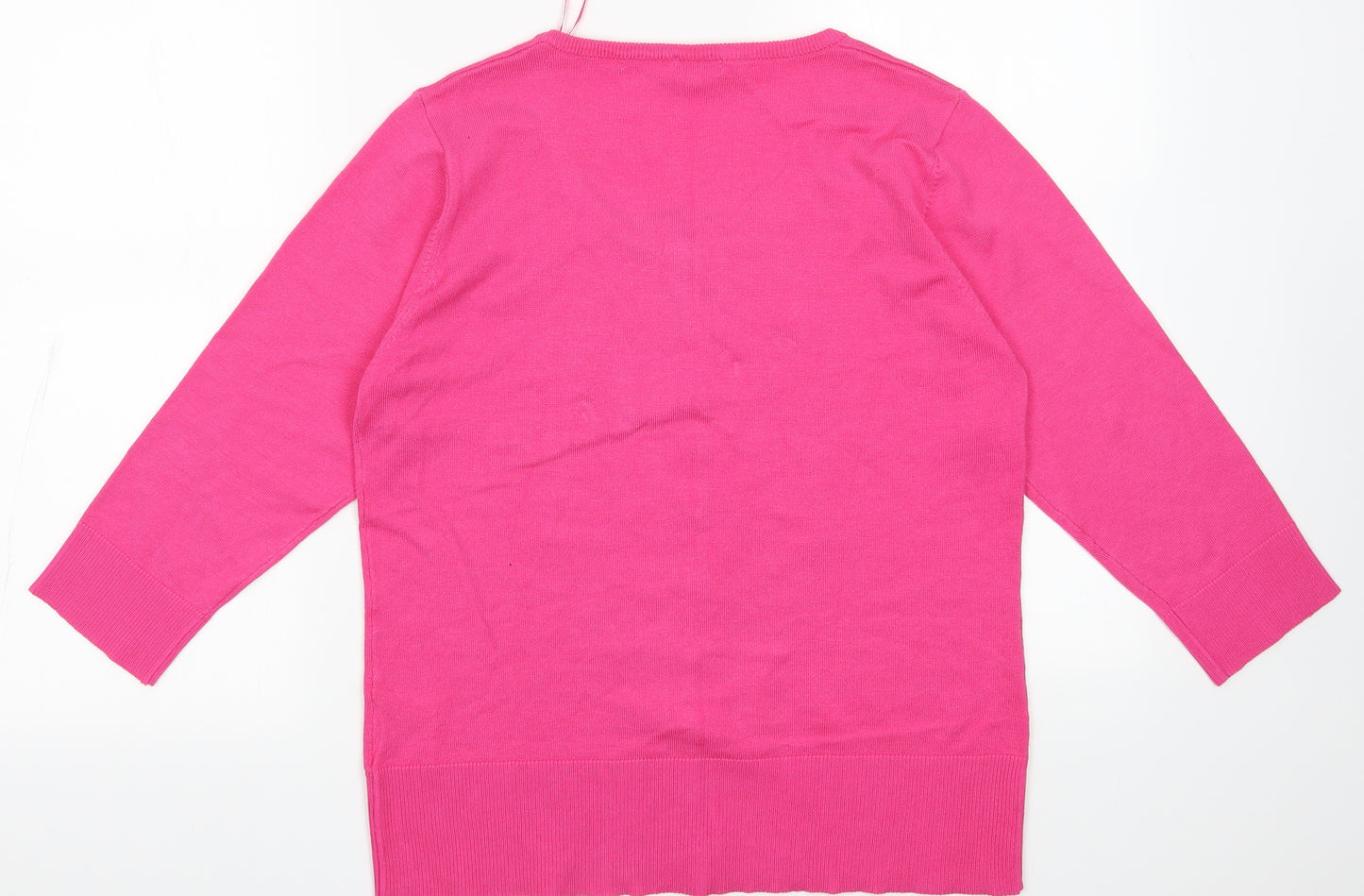 text Womens Pink Crew Neck Fair Isle Viscose Cardigan Jumper Size M