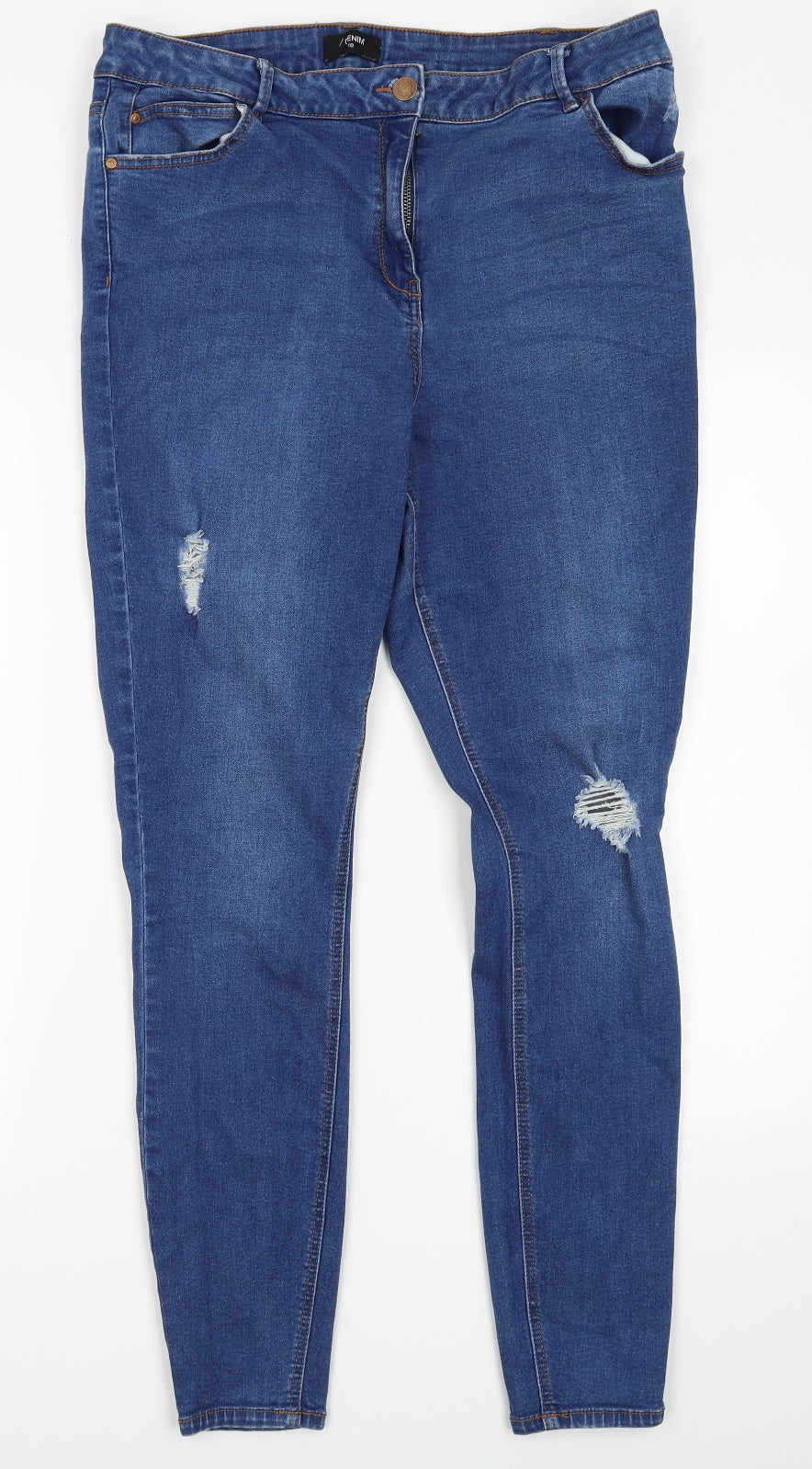 Matalan Womens Blue  Cotton Skinny Jeans Size 18 L31 in Regular Button