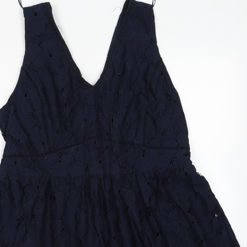 New Look Womens Blue  Cotton A-Line  Size 18  V-Neck Zip