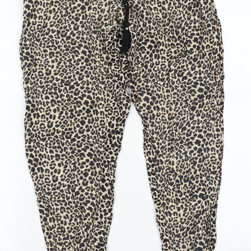Primark Womens Brown Animal Print Viscose Jogger Trousers Size 2XS L28 in Regular Tie