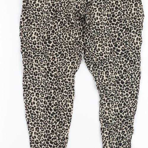 Primark Womens Brown Animal Print Viscose Jogger Trousers Size 2XS L28 in Regular Tie