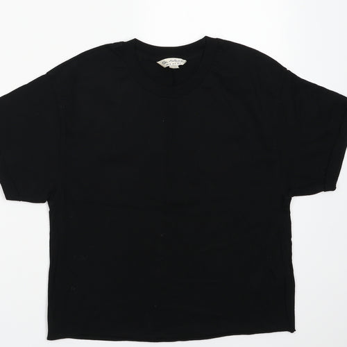 Miss Selfridge Womens Black  Cotton Cropped T-Shirt Size 8 Crew Neck