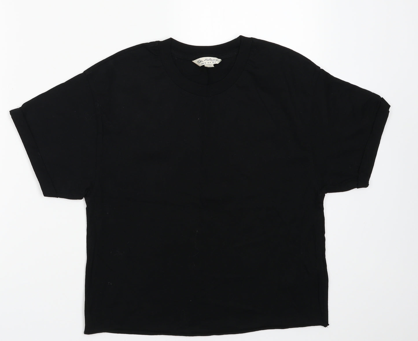 Miss Selfridge Womens Black  Cotton Cropped T-Shirt Size 8 Crew Neck