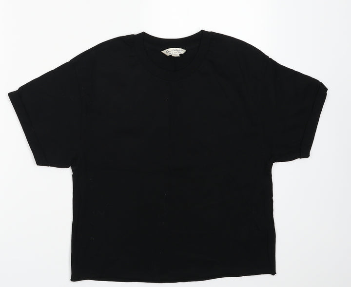 Miss Selfridge Womens Black  Cotton Cropped T-Shirt Size 8 Crew Neck