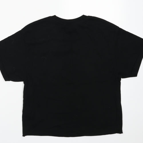 Miss Selfridge Womens Black  Cotton Cropped T-Shirt Size 8 Crew Neck