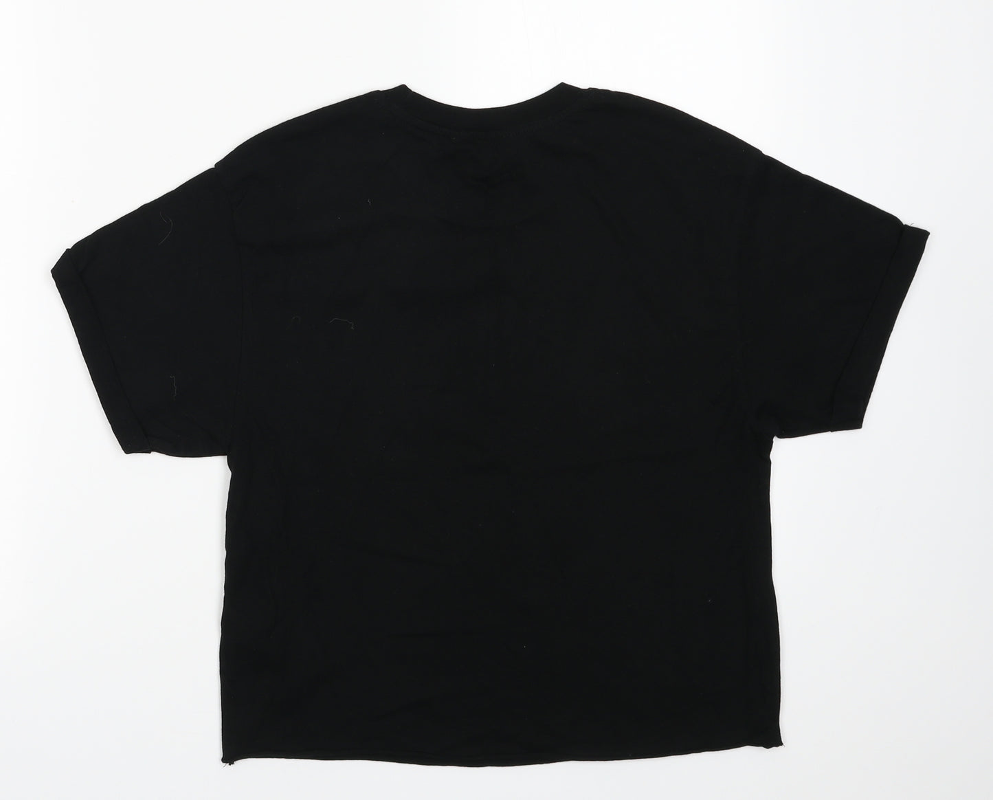 Miss Selfridge Womens Black  Cotton Cropped T-Shirt Size 8 Crew Neck