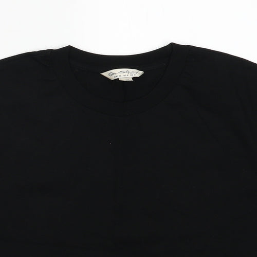 Miss Selfridge Womens Black  Cotton Cropped T-Shirt Size 8 Crew Neck