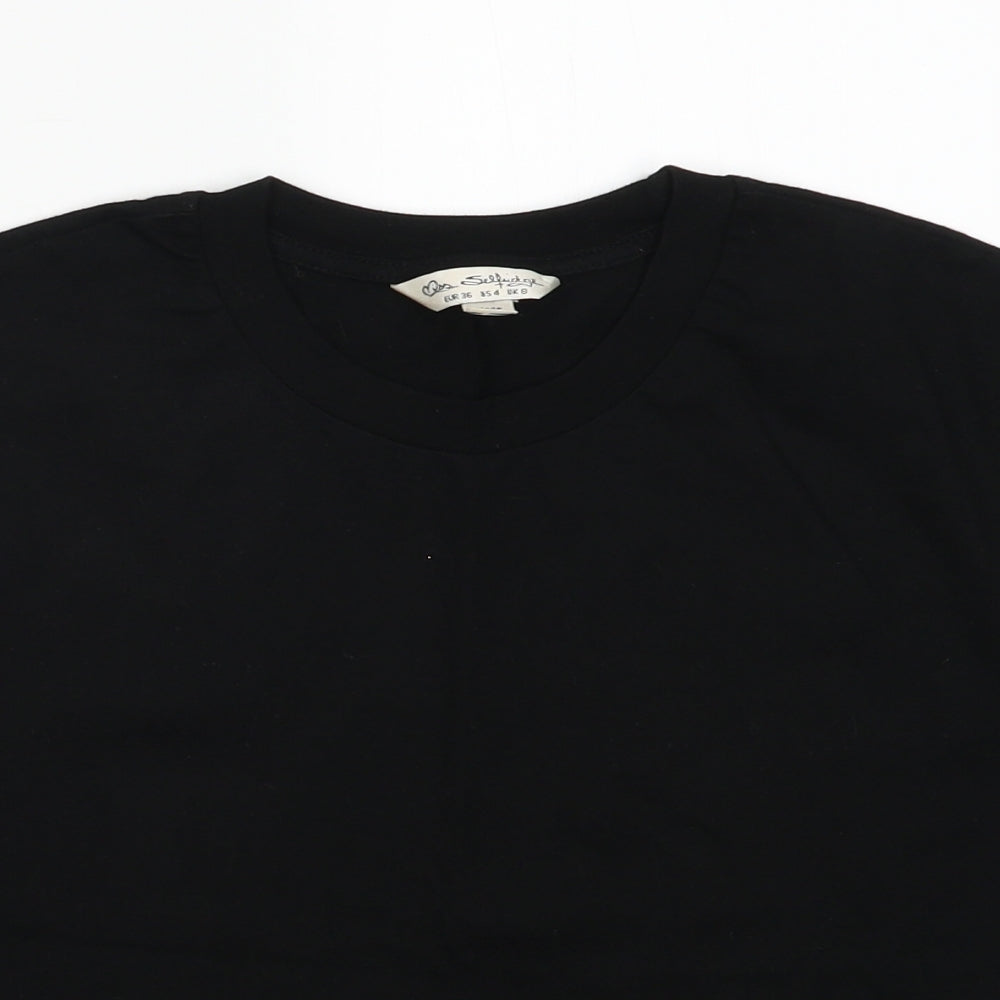 Miss Selfridge Womens Black  Cotton Cropped T-Shirt Size 8 Crew Neck