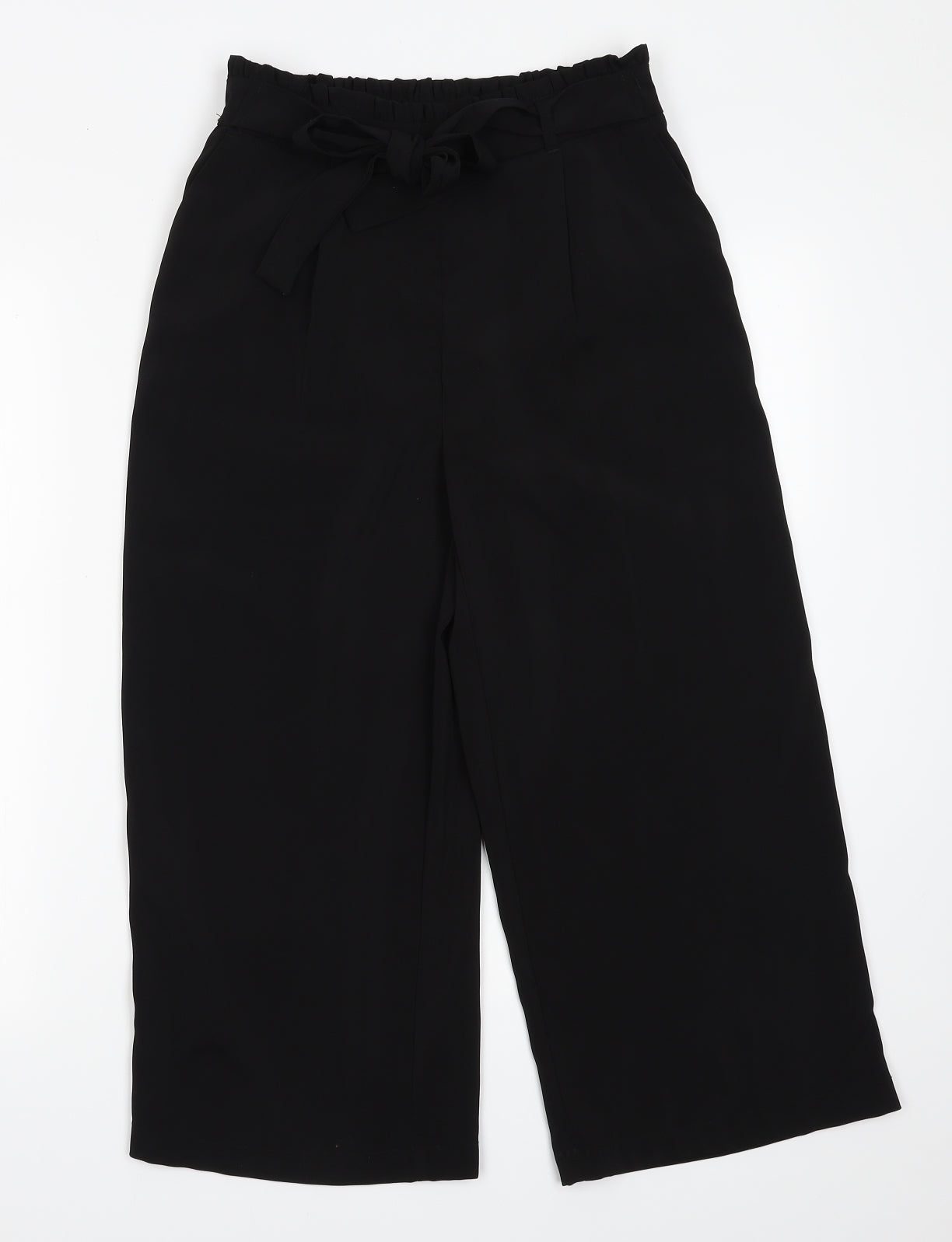 New Look Womens Black  Polyester Cropped Trousers Size 6 L23 in Regular Tie