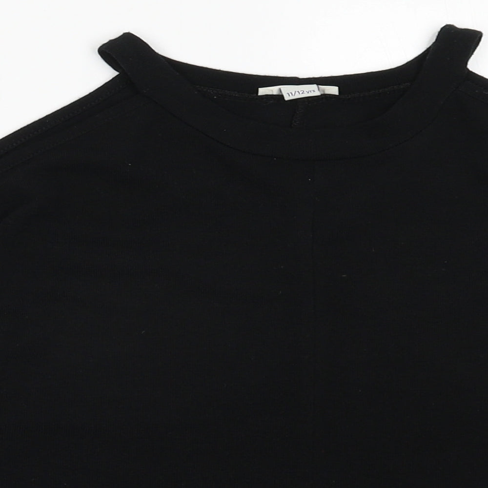 River Island Girls Black  Coir Basic Casual Size 11-12 Years Crew Neck Pullover - cold shoudler