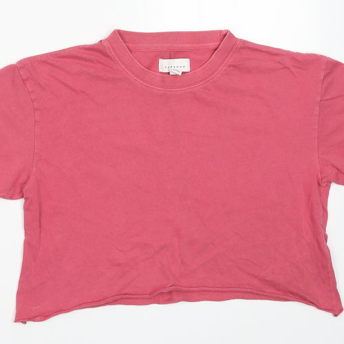 Topshop Womens Pink  Cotton Cropped T-Shirt Size XS Crew Neck