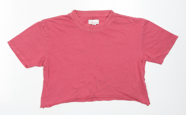 Topshop Womens Pink  Cotton Cropped T-Shirt Size XS Crew Neck
