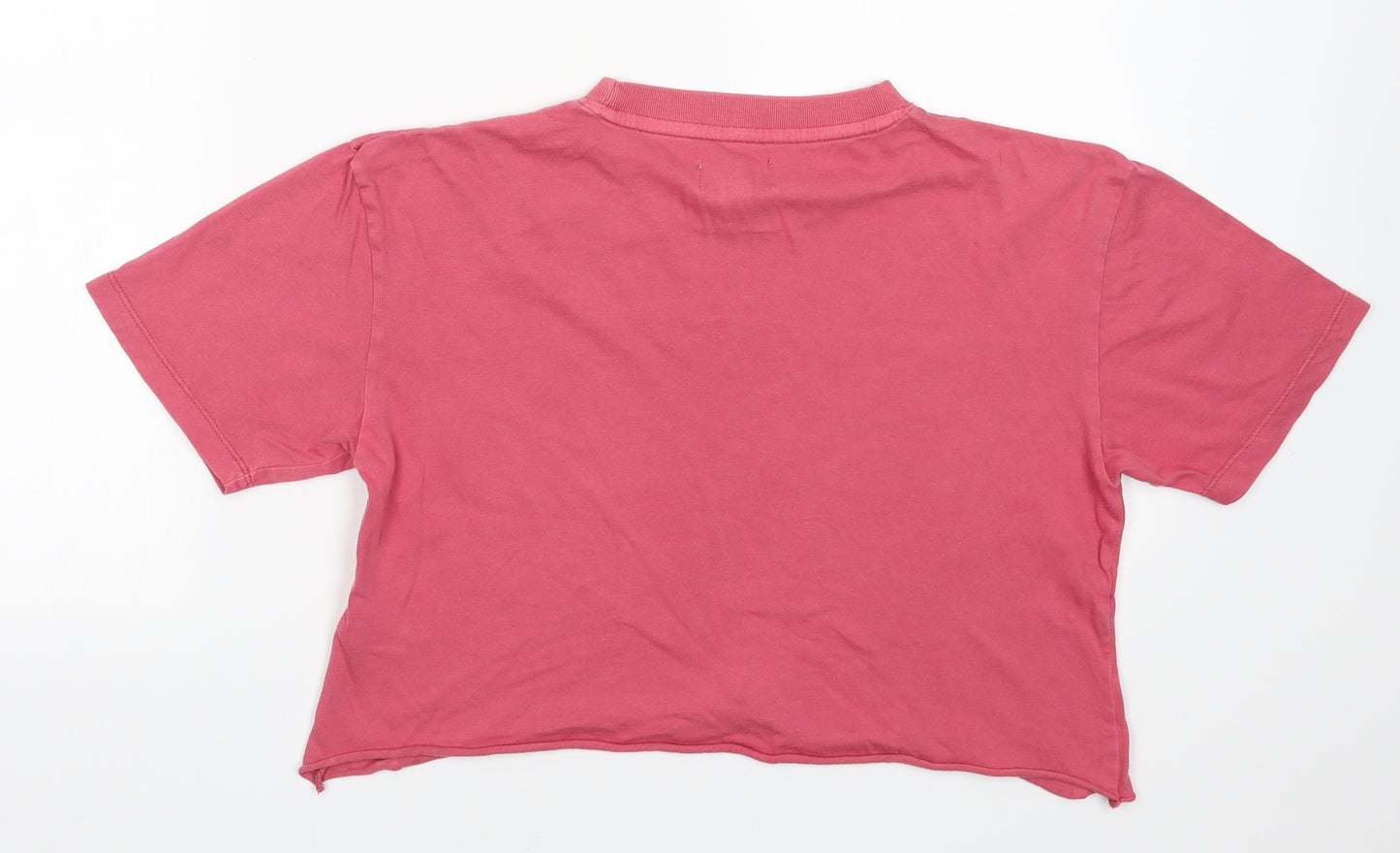 Topshop Womens Pink  Cotton Cropped T-Shirt Size XS Crew Neck