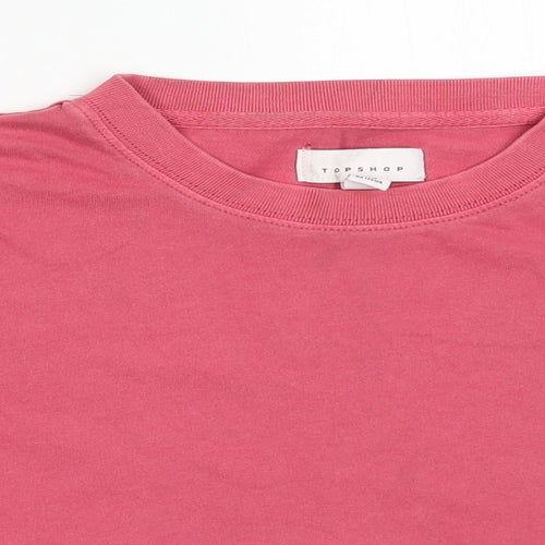 Topshop Womens Pink  Cotton Cropped T-Shirt Size XS Crew Neck