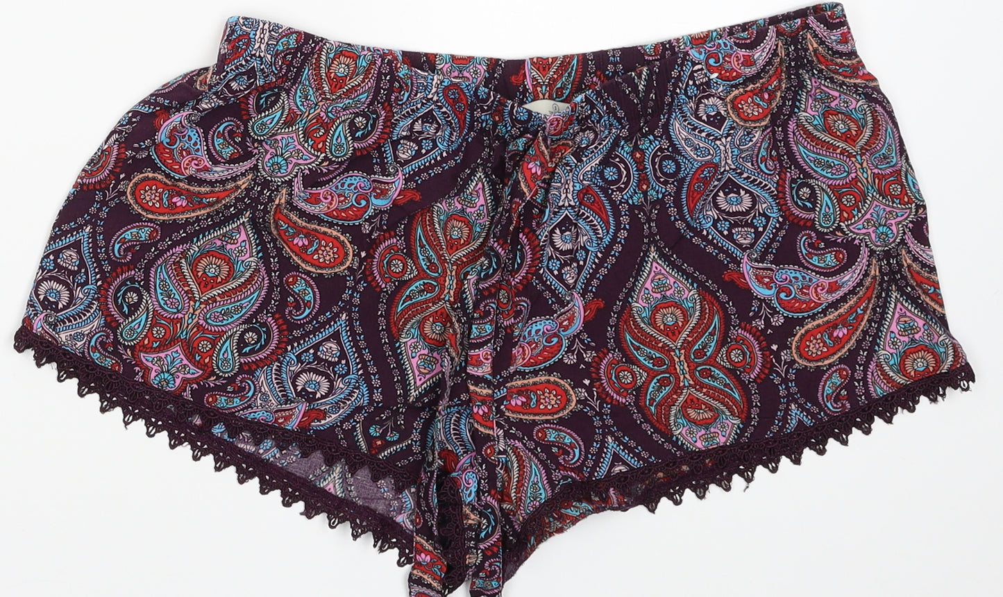 Primark Womens Multicoloured Geometric Viscose  Sleep Shorts Size S  Tie