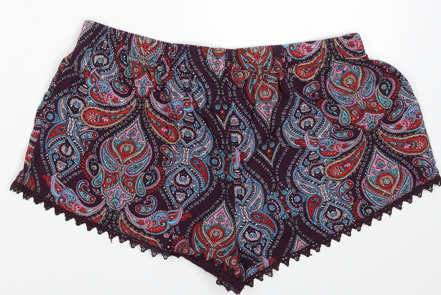 Primark Womens Multicoloured Geometric Viscose  Sleep Shorts Size S  Tie