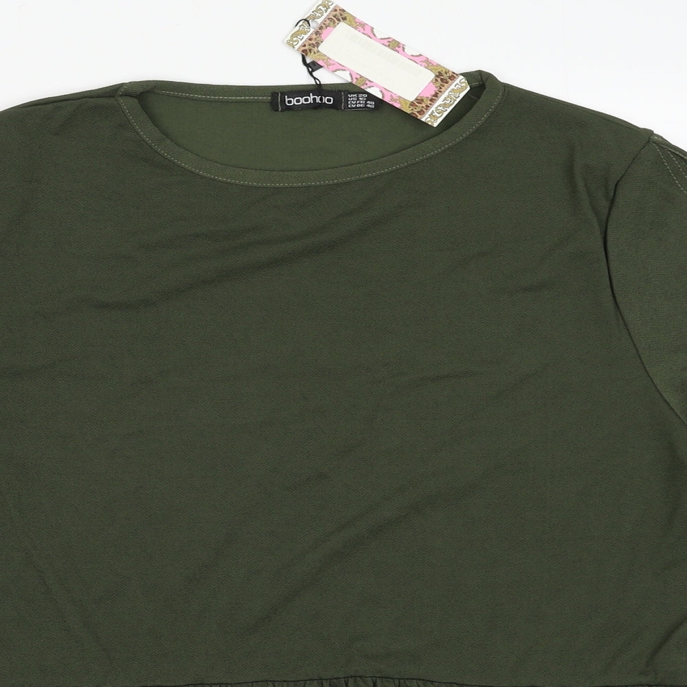 Boohoo Womens Green  Polyester Basic Blouse Size 20 Crew Neck