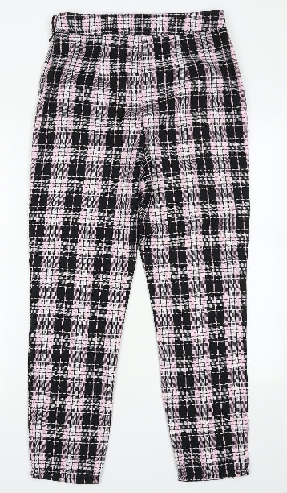 Boohoo Womens Purple Check Polyester Trousers  Size 10 L30 in Regular Zip