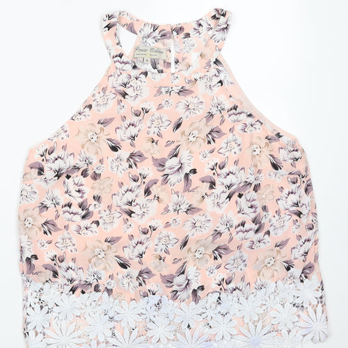 PARISIAN SIGNATURE Womens Pink Floral Polyester Basic Blouse Size 16 Crew Neck