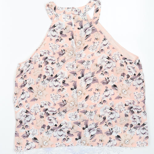 PARISIAN SIGNATURE Womens Pink Floral Polyester Basic Blouse Size 16 Crew Neck