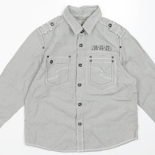 NEXT Boys Grey Striped Cotton Basic Button-Up Size 5 Years Collared Button