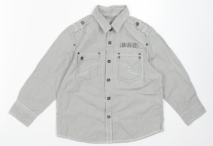NEXT Boys Grey Striped Cotton Basic Button-Up Size 5 Years Collared Button