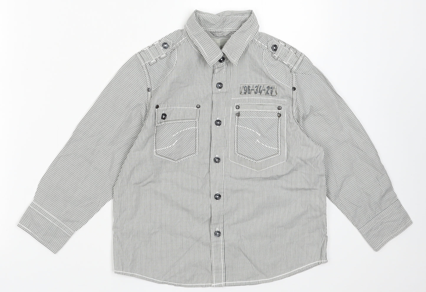 NEXT Boys Grey Striped Cotton Basic Button-Up Size 5 Years Collared Button