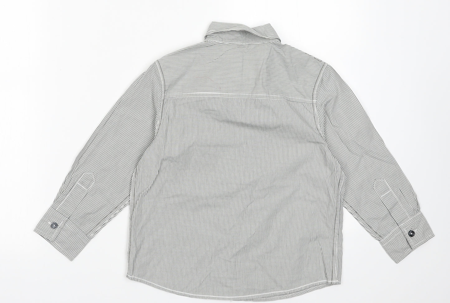 NEXT Boys Grey Striped Cotton Basic Button-Up Size 5 Years Collared Button