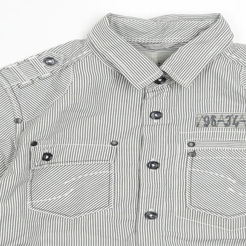 NEXT Boys Grey Striped Cotton Basic Button-Up Size 5 Years Collared Button