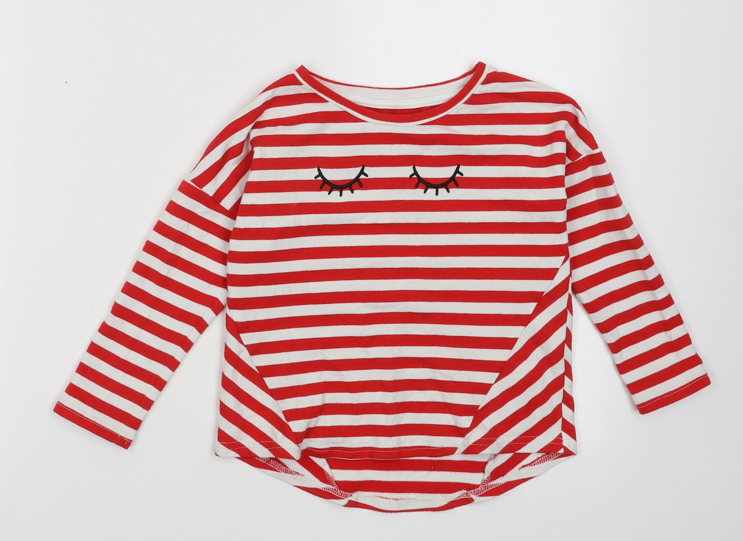 Nutmeg Boys Red Striped Polyester Basic Casual Size 5-6 Years Crew Neck Pullover