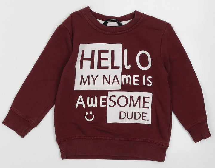 George Boys Purple Cotton Pullover Sweatshirt Size 2-3 Years Pullover - hello my name is awesome dude